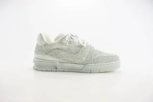 Louis Vuitton Trainer Sneaker white embossed monogram leather low-top sneakers