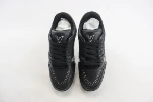 Louis Vuitton LV Trainer black studded leather sneakers with silver metal accents