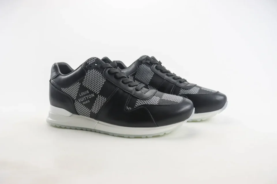 Louis Vuitton Run Away black white checkered leather sneakers with white rubber sole