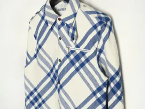 Burberry shirt blue white check cotton blend with button and zip pocket detailing