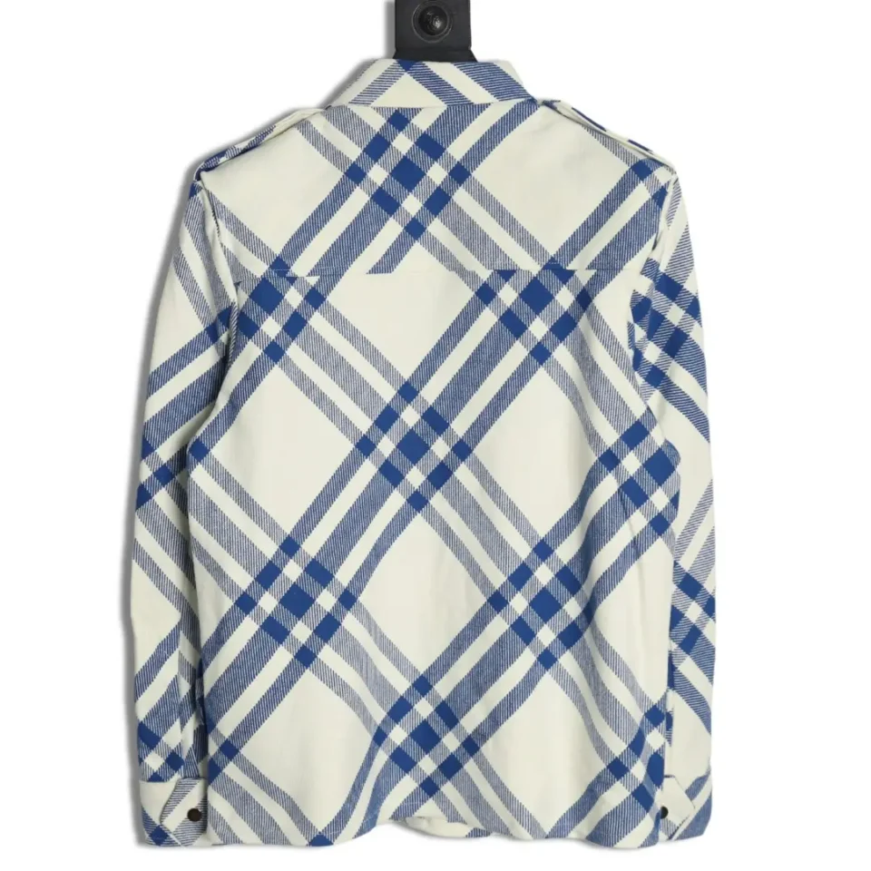 Repsgoat plaid shirt blue white cotton long sleeve casual design
