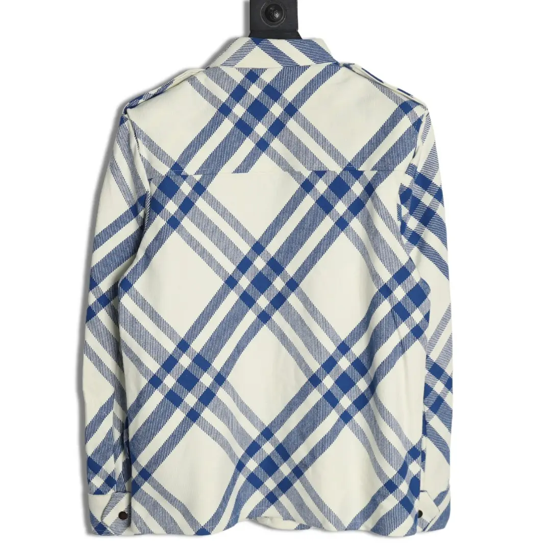 Repsgoat plaid shirt blue white cotton long sleeve casual design