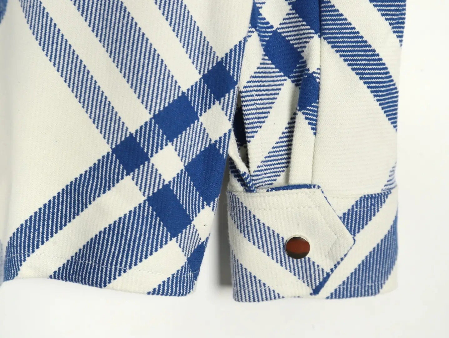 Repsgoat plaid shirt blue white cotton fabric with button cuff detail