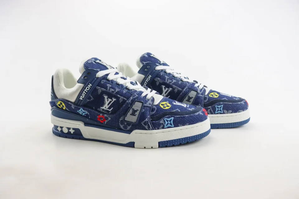 Louis Vuitton LV Trainer Sneaker blue multicolor monogram denim fabric sneakers