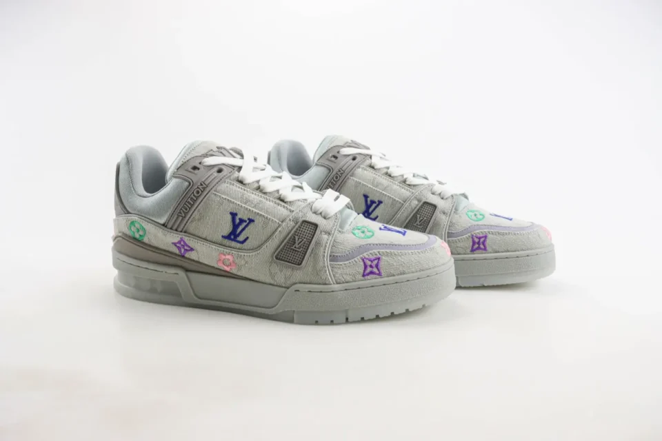 Louis Vuitton LV Trainer sneaker grey multicolor embroidered canvas and leather shoes