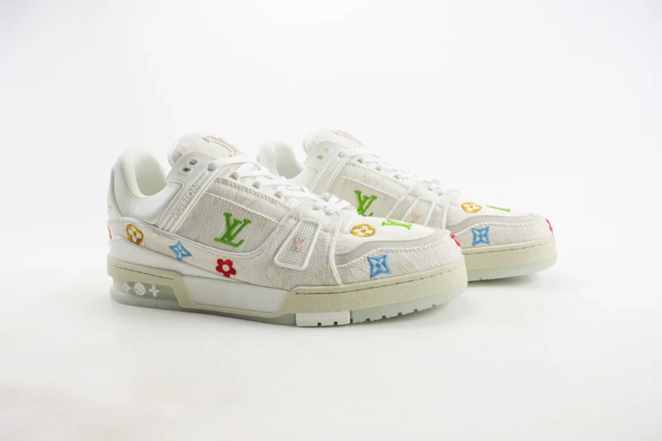 Louis Vuitton LV Trainer sneaker white multicolor embroidered canvas luxury sneakers