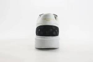 Louis Vuitton sneaker white black monogram suede leather with gold logo detail