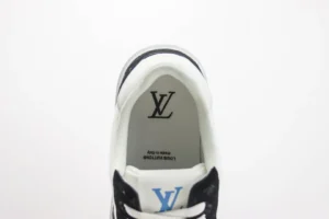 Louis Vuitton LV Trainer sneaker white black leather low-top shoe with blue logo branding