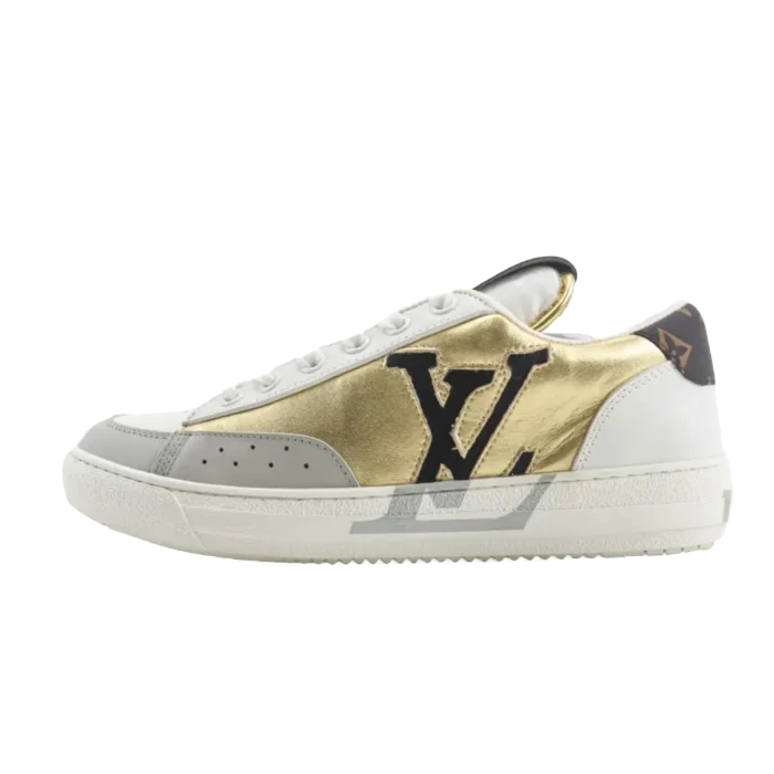 Louis Vuitton Luxembourg white gold black logo leather sneakers