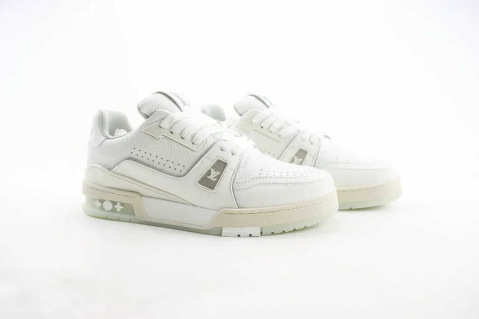 Louis Vuitton LV Trainer 1.0 white grey leather sneakers with perforated detailing and translucent sole