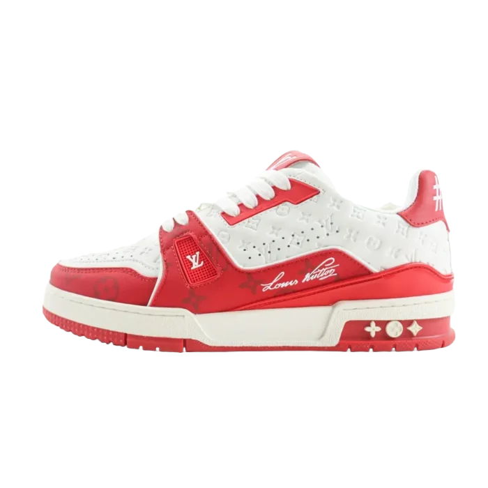 Louis Vuitton LV Trainer Sneaker white red leather monogram embossed sneakers