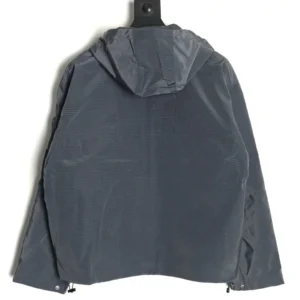Dior Men's Technical Fabric Hooded Jacket in gray, showcasing the back view with a hood and clean design, emphasizing stylish outerwear for fashion enthusiasts.