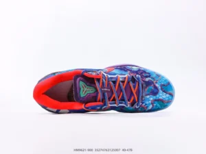 Nike Kobe 5 Protro Blue Lagoon multicolor knit basketball sneakers with orange accents