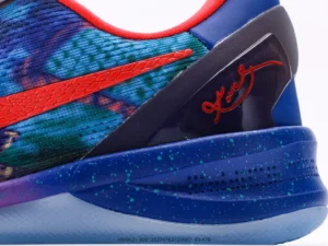 Nike Kobe 5 Protro blue multi-color speckled midsole textile sneakers with red swoosh logo
