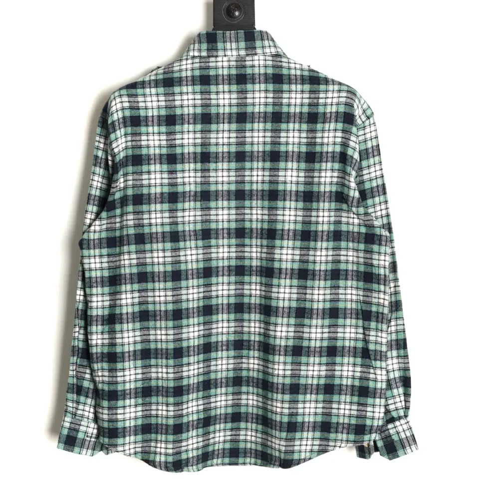 Repsgoat plaid flannel shirt green white black cotton long sleeve casual shirt