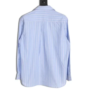 Dior logo-embroidered striped long-sleeved shirt in blue cotton poplin, showcasing back view with vertical stripes and curved hem, designed for casual wear.