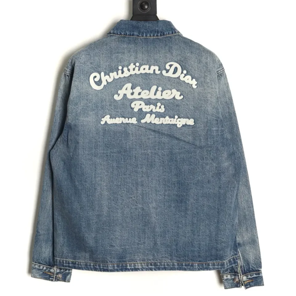 Christian Dior denim jacket blue cotton with white embroidered logo on back
