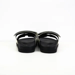 Hermes Oran sandals black leather open toe adjustable strap flat sandals rear view