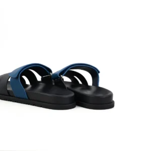 Givenchy slide sandals black footbed blue leather strap sandals