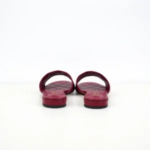 Gucci leather slide sandals dark red embossed leather flat open-toe slip-ons