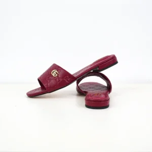 Gucci leather slide sandals red color embossed GG logo flat slippers rubber sole