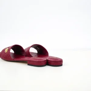 Gucci Mule Sandals GG Marmont red leather slides with gold double G hardware and embossed logo detailing