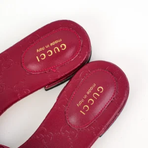 Gucci slippers red leather embossed interlocking G logo made in Italy luxury footwear