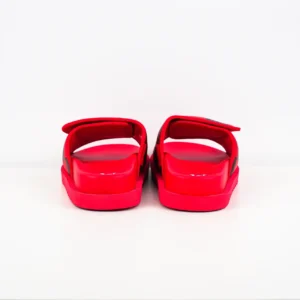 Red Louis Vuitton Miami Damier Round Head One Word Slippers showcasing back view with adjustable straps, highlighting luxury replica footwear design.