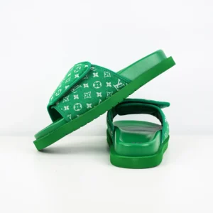 Louis Vuitton Green Monogram Slide Sandals canvas and rubber material casual footwear