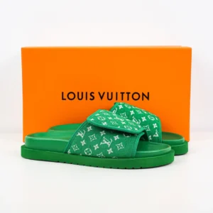 Louis Vuitton Slide Sandals green monogram canvas casual slip-on sandals with adjustable strap
