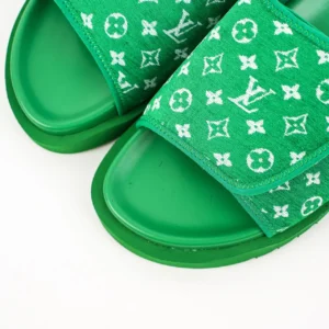 Louis Vuitton Monogram Slide Sandals green textile and rubber material casual footwear