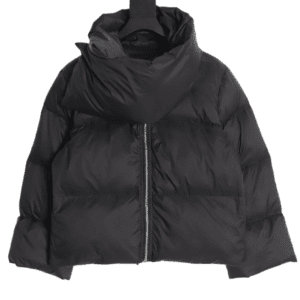 Moncler puffer jacket black nylon oversized fit with high collar and front zipper closure