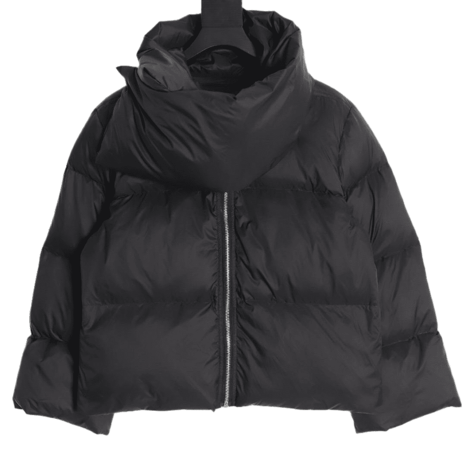 Moncler puffer jacket black nylon oversized fit with high collar and front zipper closure