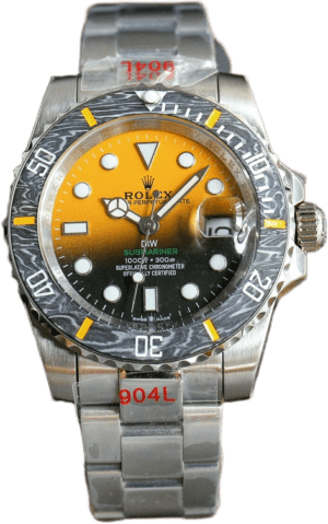 Rolex Submariner EM gradient orange to black dial carbon fiber bezel stainless steel watch