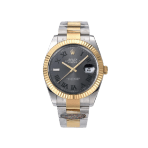 Rolex Datejust II black dial gold fluted bezel stainless steel and gold watch