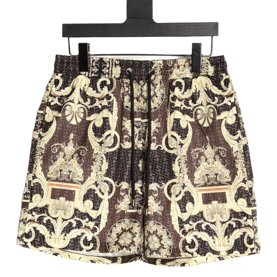 Fendi shorts brown beige patterned lightweight fabric drawstring waist designer casual wear