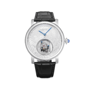 Cartier Rotonde de Cartier silver guilloche dial stainless steel case black leather watch