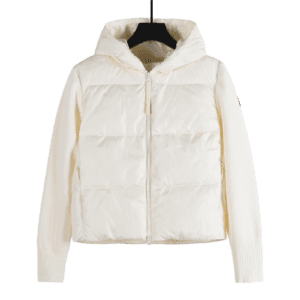 Moncler hoodie jacket white nylon padded front knit sleeves wool blend winter coat