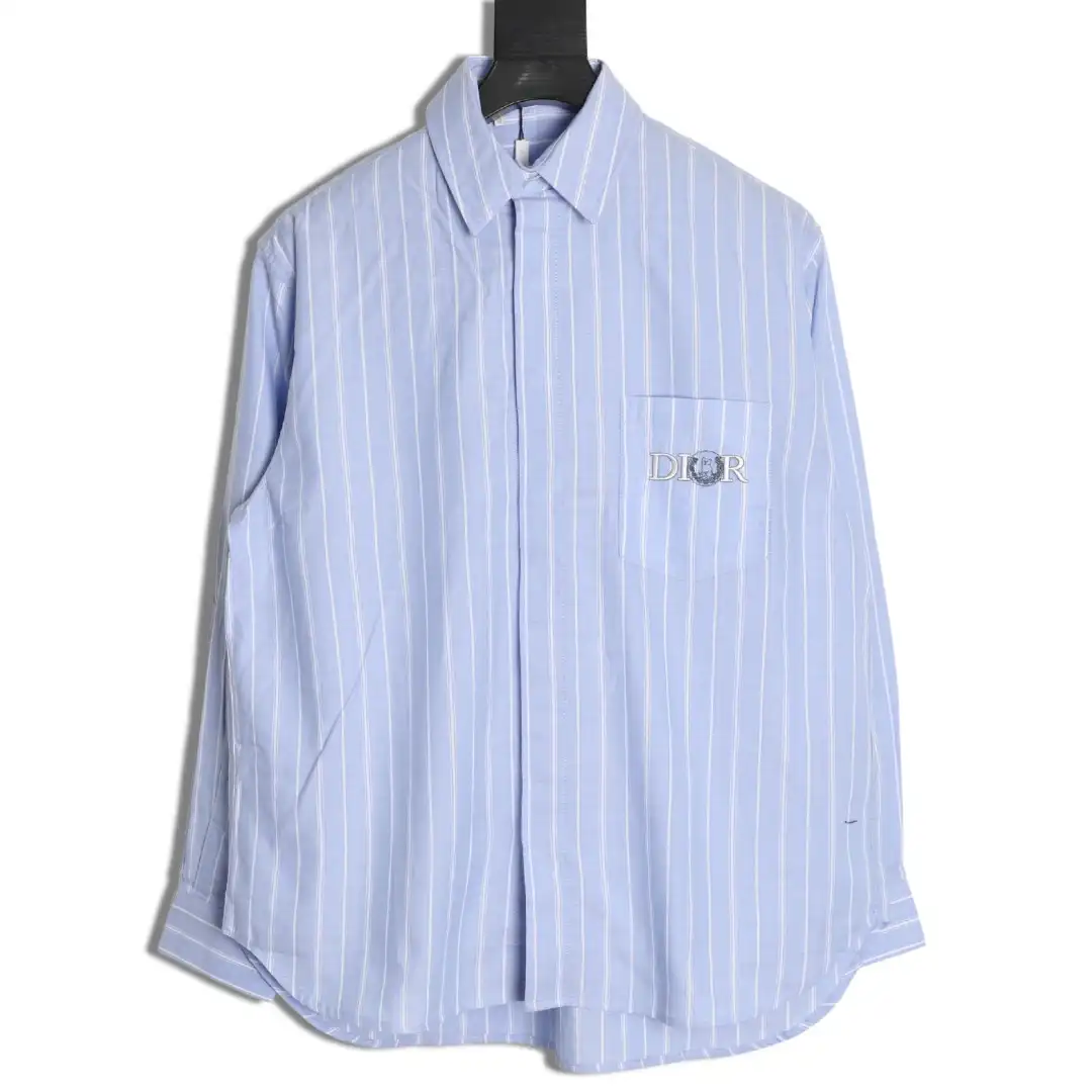 Dior  Logo Embroidered Striped Long-Sleeved Shirt
