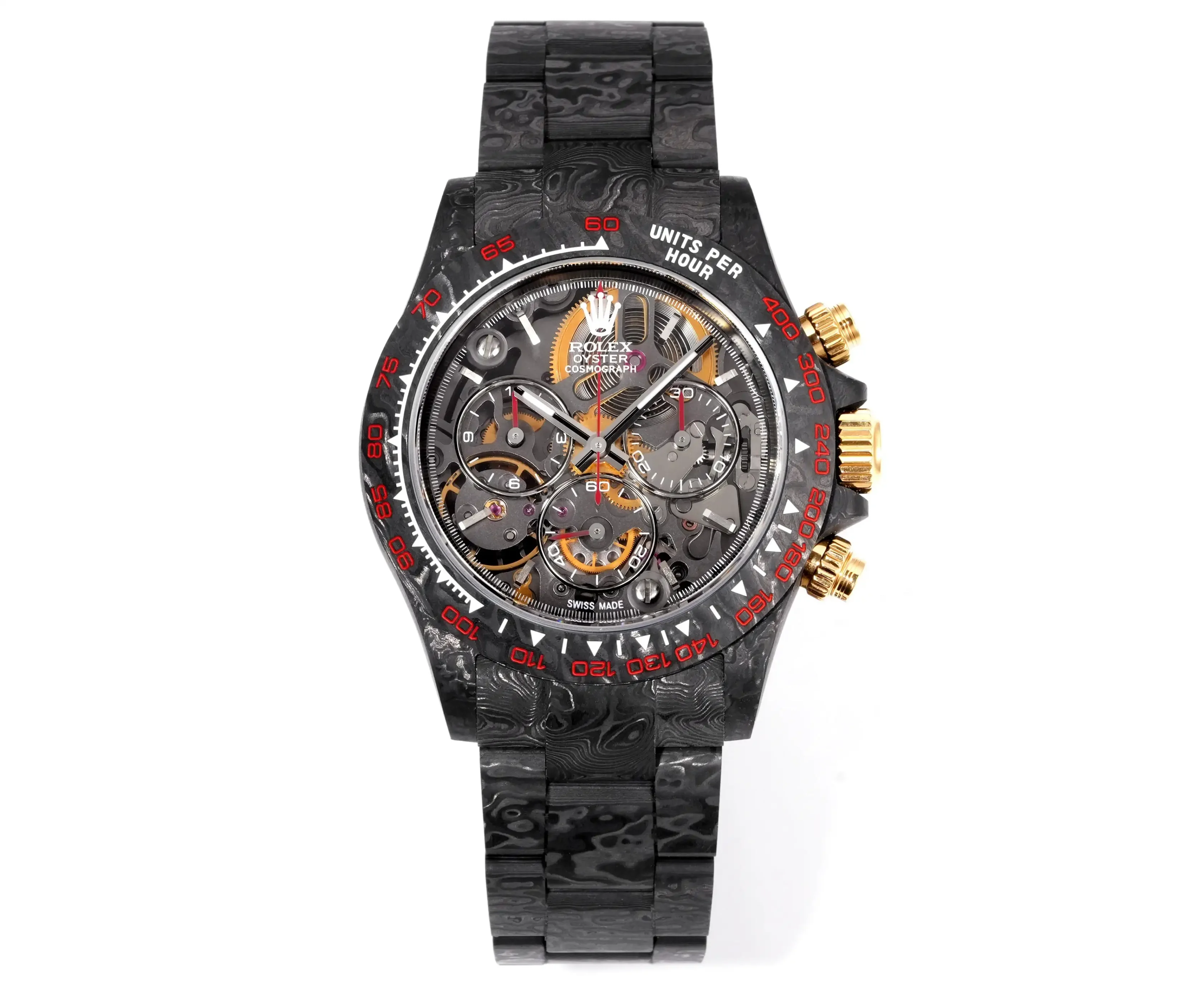 Rolex Daytona DiW Carbon Skeleton Red Accents Replica Watch