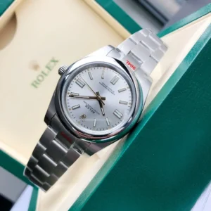 Rolex Oyster Perpetual white dial stainless steel bezel stainless steel watch