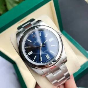 Rolex Oyster Perpetual blue dial polished stainless steel bezel stainless steel watch