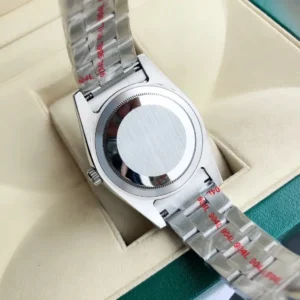 Rolex Datejust stainless steel watch case back with 904L steel bracelet band in protective wrap