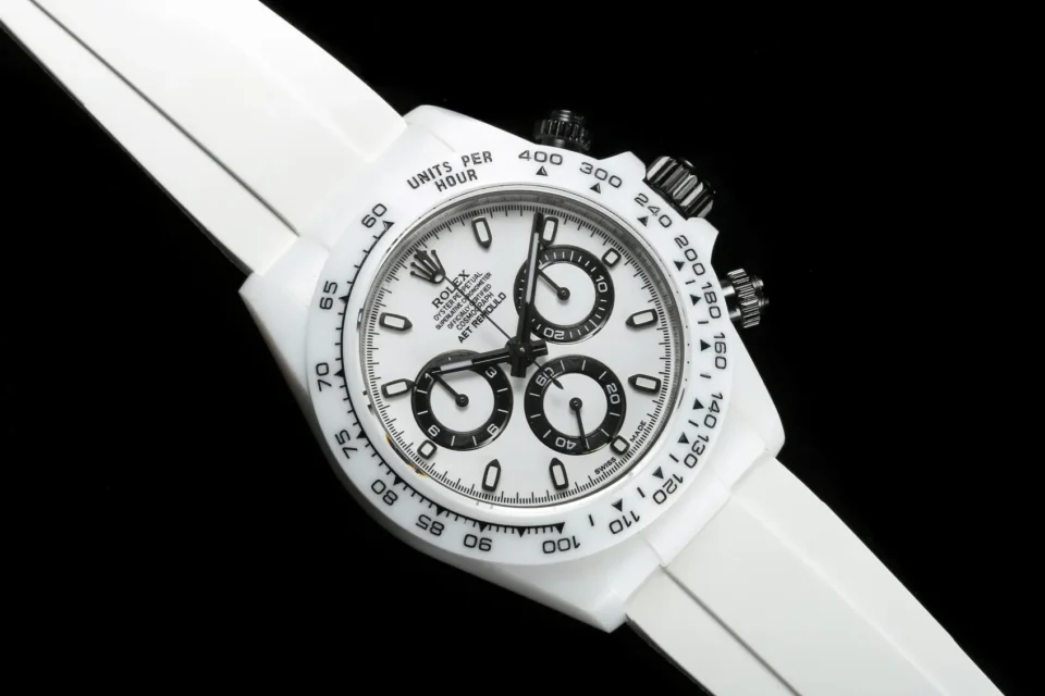 Rolex Daytona white dial ceramic bezel white rubber strap watch