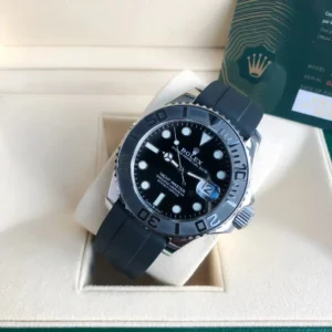 Rolex Yacht-Master 116655 black dial black ceramic bezel stainless steel case watch with rubber strap