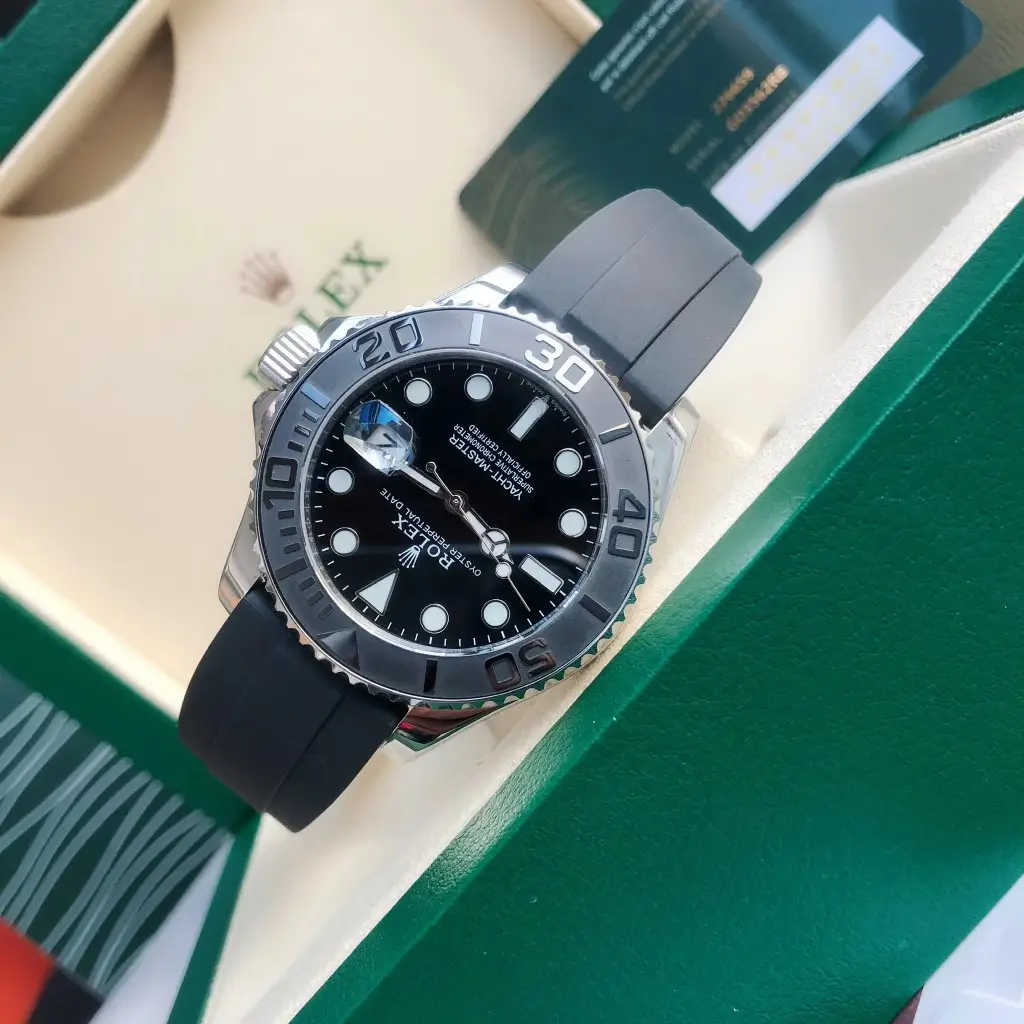 Rolex Yacht-Master 126655 black dial ceramic bezel stainless steel watch with black rubber strap