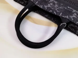 Dior Book Tote medium black jacquard canvas bag with intricate logo pattern and fabric handles