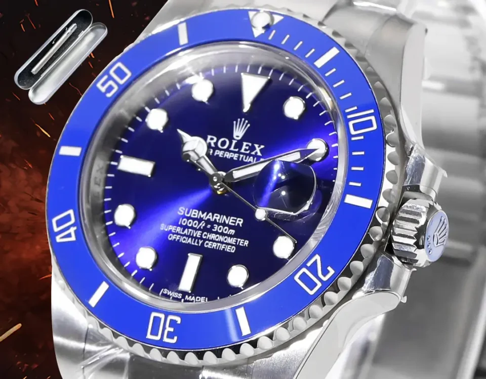 Rolex Submariner blue dial blue ceramic bezel stainless steel watch with date magnifier