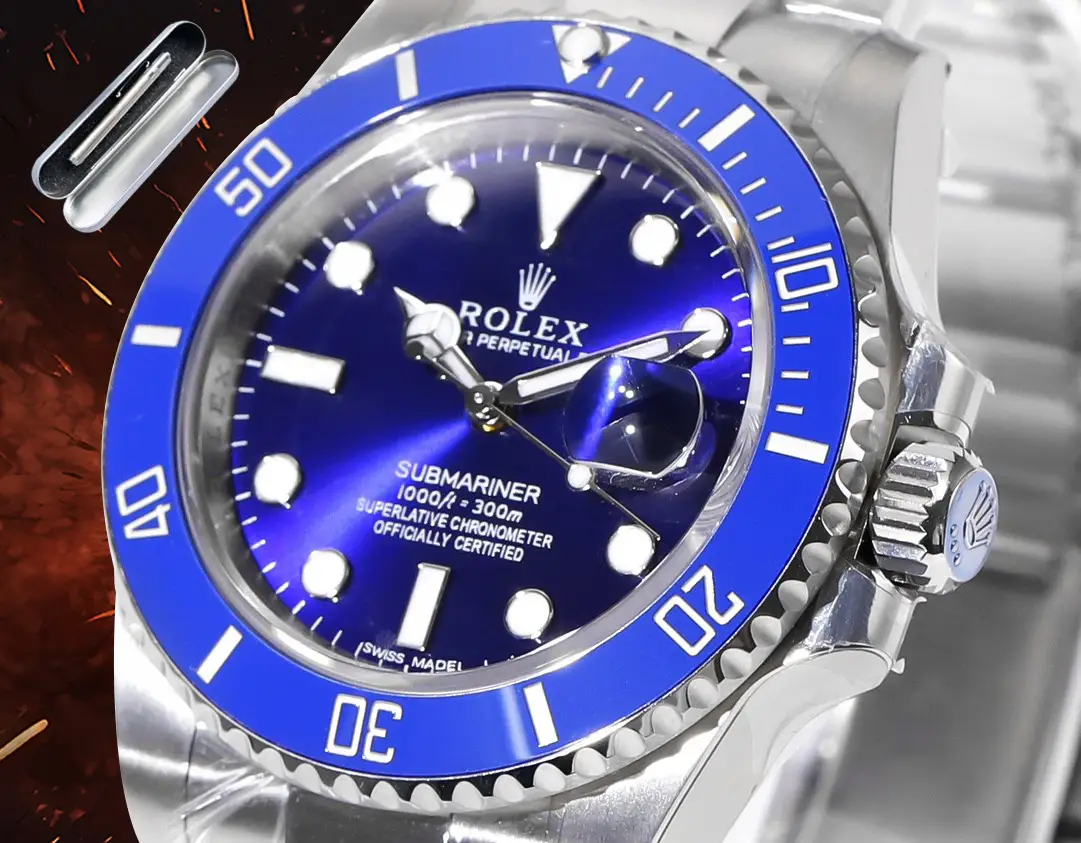 Rolex Submariner blue dial blue ceramic bezel stainless steel watch with date magnifier