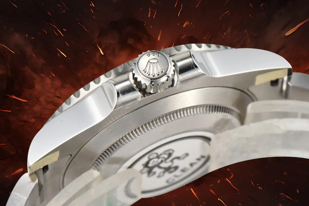 Rolex Submariner 116610LN black dial ceramic bezel stainless steel watch close-up of crown and case back